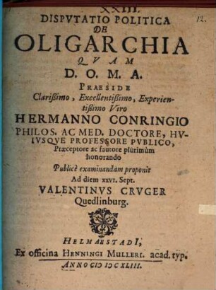 Disputatio Politica De Oligarchia