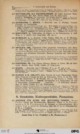8. Geschichte, Kulturgeschichte, Memoiren (Nr. 321-370)