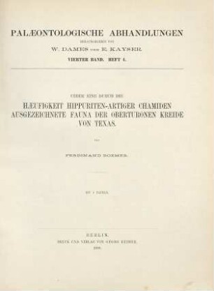 Ueber eine durch die Haeufigkeit hippuriten-artiger Chamiden ausgezeichnete Fauna der oberturonen Kreide von Texas