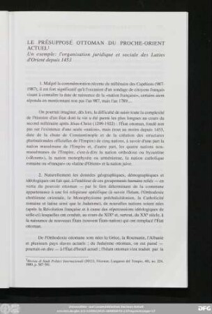 Le Présupposé Ottoman Du Proche-Orient Actuel
