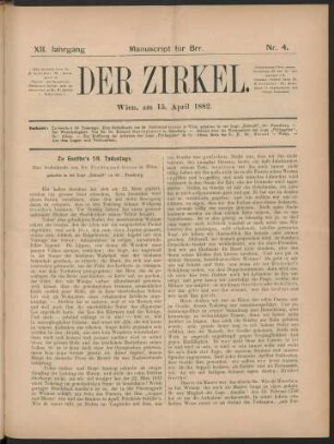 Nr. 4. Wien, am 15. April 1882.