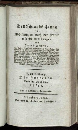Abth. 5, Bdch. 9: Deutschlands Fauna in Abbildungen nach der Natur mit Beschreibungen. Abth. 5. Deutschlands Insecten. Bdch. 9