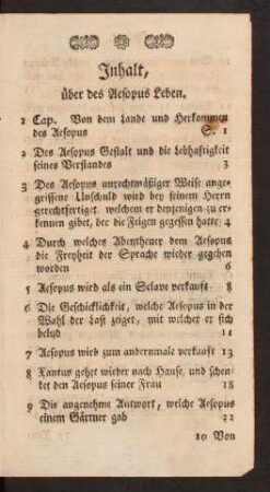 Inhalt, über des Aesopus Leben