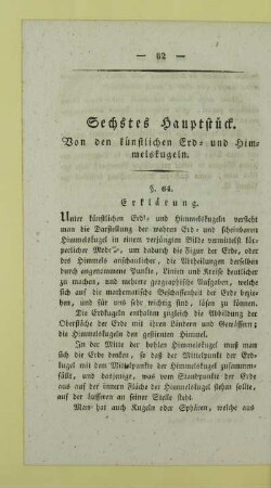 Sechstes Hauptstück. Von den künstlichen Erd- und Himmelskugeln