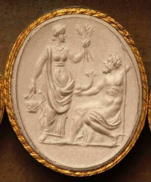 Sitzender Neptun mit Delphin