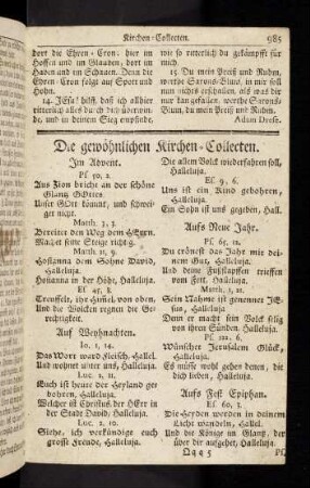 985-992, Die gewöhnlichen Kirchen-Collecten