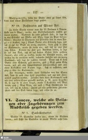 VI. Saucen, welche als Beilagen oder Zugehörungen zum Rindfleisch gegeben werden