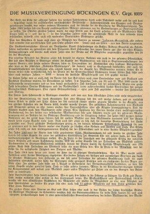 "Die Musikvereinigung Böckingen e.V. Gegr. 1889" Rückblick auf die Vereinsgeschichte zum 50jährigen Bestehen