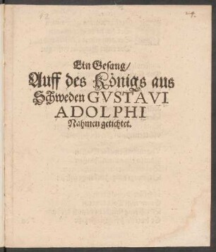 Ein Gesang/ Auff des Königs aus Schweden Gustavi Adolphi Nahmen getichtet