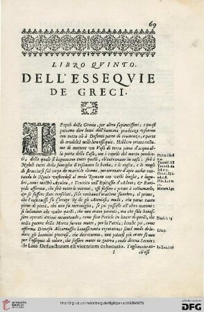 Libro qvinto: Dell’ esseqvie de Greci