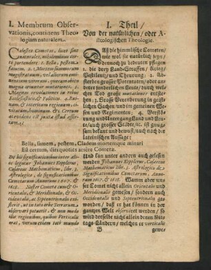I. Membrum Observationis, continens Theologiam naturalem. = I. Theil/ Von der natürlichen/ oder Astrologischen Theologie.