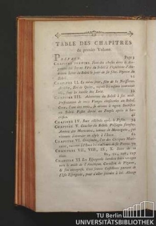 Table des chapitres du premier volume.