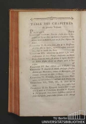 Table des chapitres du premier volume.