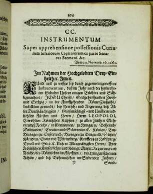 CC. Instrumentum Super apprehensione possessionis Curiarum Inferiorum Capitulorum [...]