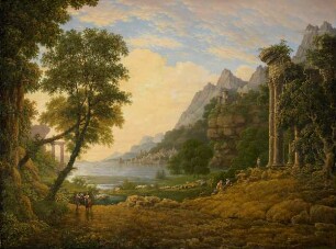 Abendlandschaft mit antiken Ruinen