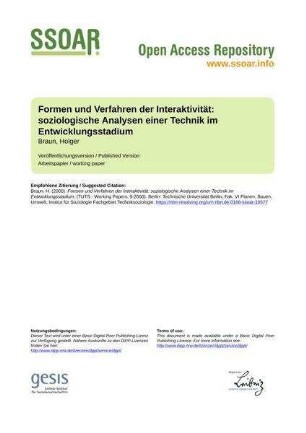 Formen und Verfahren der Interaktivität: soziologische Analysen einer Technik im Entwicklungsstadium