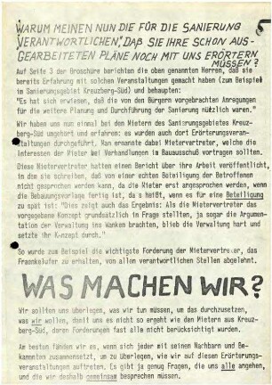 Flugschrift: Was machen wir?
