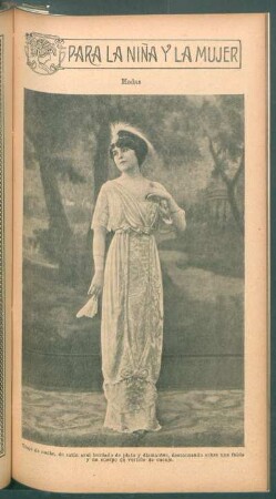 Modas - Traje de noche, de satín azul bordado [...] - [Fotografía] : Para la niña y la mujer