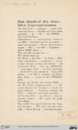 Das Manifest des absoluten Expressionismus