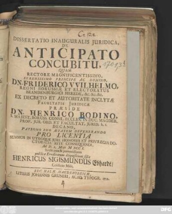 Dissertatio Inauguralis Juridica, De Anticipato Concubitu