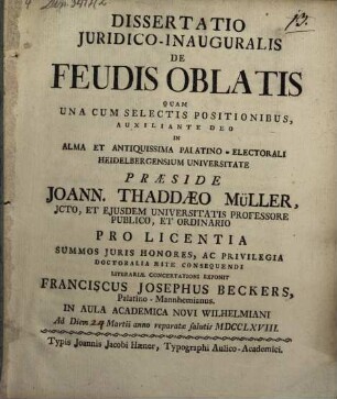 Diss. ... de feudis oblatis