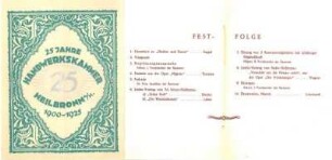 Einladung und Programm zur Jubiläumstagung "25 Jahre Handwerkskammer Heilbronn 1900-1925"