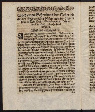 G2v-H2r, Copey eines Schreibens der Oesterreichischen Evangelischen Ständ unter der Ens