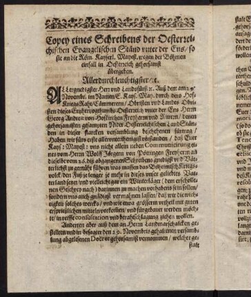 G2v-H2r, Copey eines Schreibens der Oesterreichischen Evangelischen Ständ unter der Ens