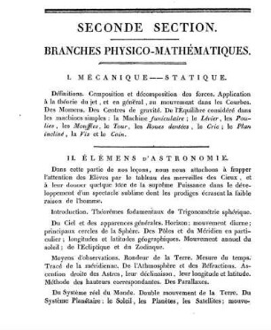 Seconde Section. Branches Physio- Mathématiques.