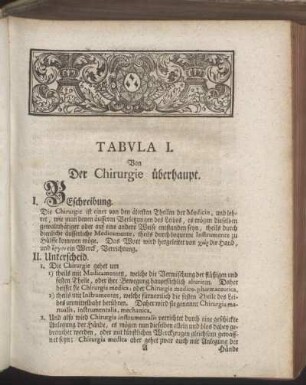 Tabula I. Von Der Chirurgie überhaupt. - Tabula V. Von entzündeten Geschwulsten.