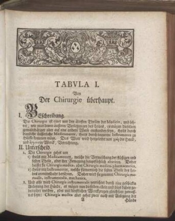 Tabula I. Von Der Chirurgie überhaupt. - Tabula V. Von entzündeten Geschwulsten.