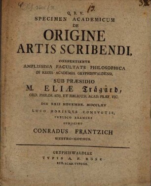 Specimen acad. de origine artis scribendi