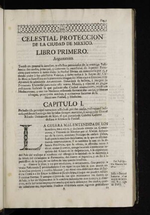 Celestial Proteccion De La Ciudad De Mexico. Libro Primero. Argumento.
