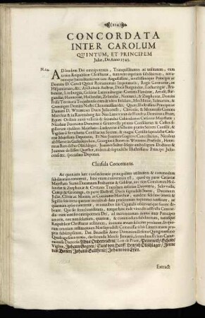 Concordata Inter Carolum Quintum, Et Principem Juliæ, De Anno 1543.