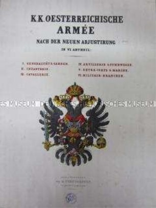 Titelblatt, Uniformdarstellungen aus: Trentsensky: K.K. Oesterreichische Armée nach der neuen Adjustirung. 1840.
