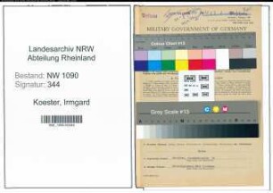 Entnazifizierung Irmgard Koester , geb. 18.08.1920 (Postassistentin)