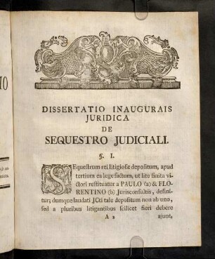 3-16, Dissertatio Inaugurais Juridica De Sequestro Judiciali. Corollaria.