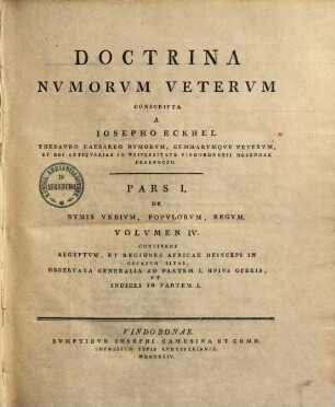 Doctrina Nvmorvm Vetervm, Pars I.. De Nvmis Vrbivm, Popvlorvm, Regvm