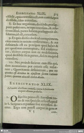 Exercitatio XLIX. Solvuntur obiectionis nonnullae contra definitionem Corporis allatam productae