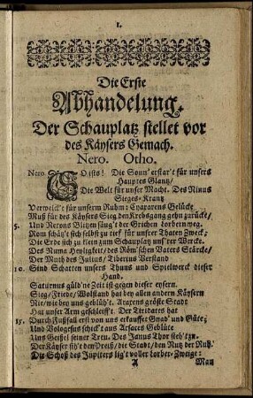 Die Erste Abhandelung. Der Schauplatz stellet vor des Käysers Gemach.