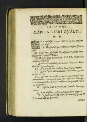 Incipivnt Capita Libri Qvarti.