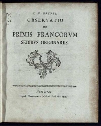Observatio De Primis Francorvm Sedibvs Originariis
