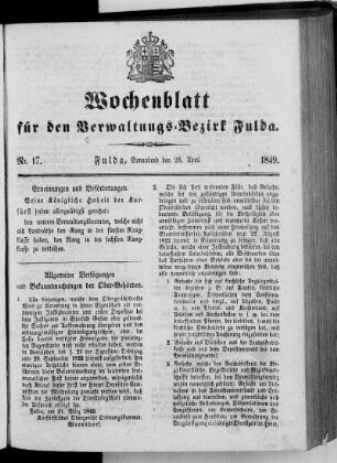 Nr. 17, Ausgabe vom 28. April 1849