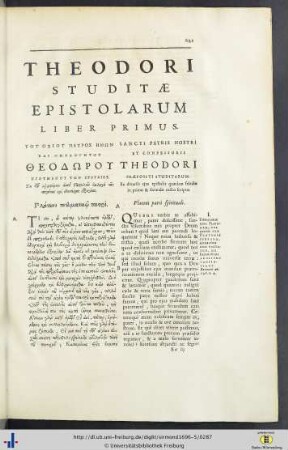 Epistolarum Liber I.