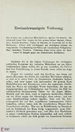 Zweiundzwanzigste Vorlesung
