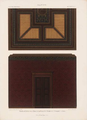 Haus des Baumeisters Schmieden, Berlin: Innenansicht Wand und Decke (aus: Architektonisches Skizzenbuch, H. 144/3, 1877)