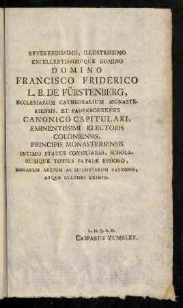 Reverendissimo, Illustrissimo Excellentissimoque ...