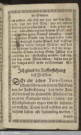 Ich glaub die Aufferstehung deß Fleisches