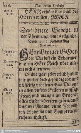 Das dritte Gebeth in der Thewerung umbs täglicher Brod unnd Nohtturfftig Auskommen.