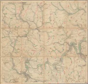 Messtischblatt zu Freudenberg mit farbigen Einzeichnungen zu Halden und Streufunde nach Krasa